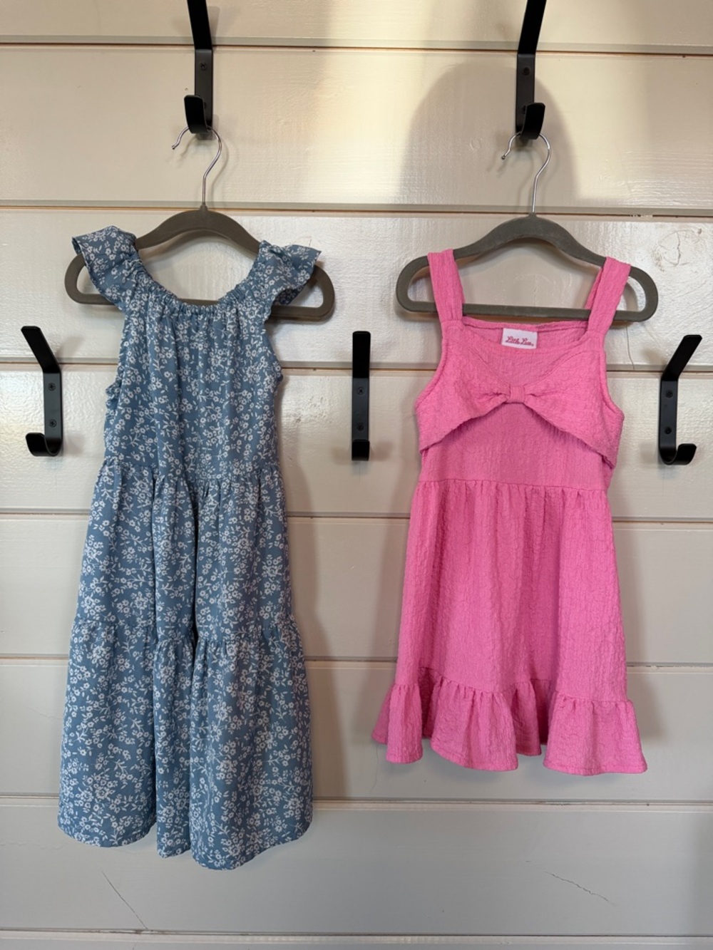 Little Lass Pink Bow-Front Casual Sundress + Blue Floral Tiered Sundress